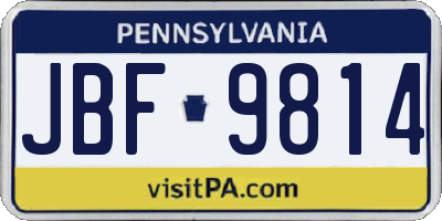 PA license plate JBF9814