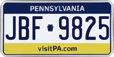 PA license plate JBF9825