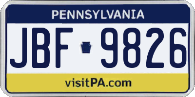 PA license plate JBF9826