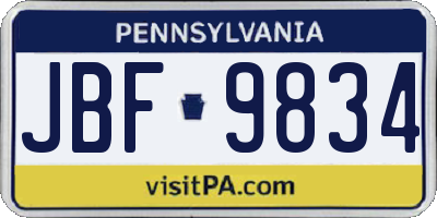PA license plate JBF9834