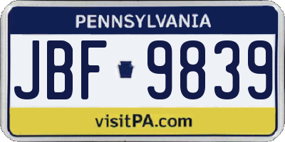 PA license plate JBF9839