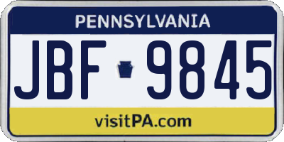 PA license plate JBF9845