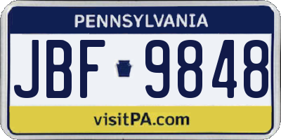 PA license plate JBF9848