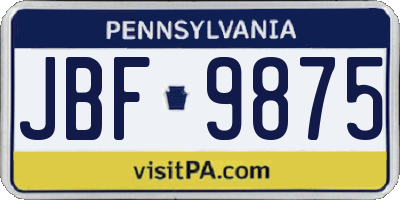 PA license plate JBF9875