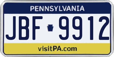 PA license plate JBF9912
