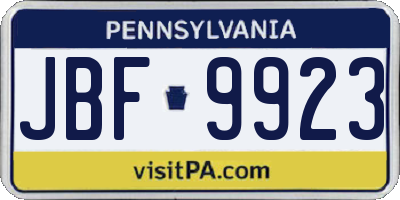 PA license plate JBF9923