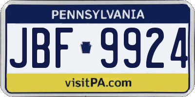 PA license plate JBF9924