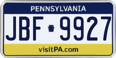 PA license plate JBF9927