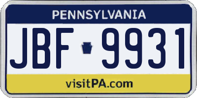 PA license plate JBF9931