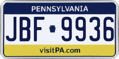 PA license plate JBF9936
