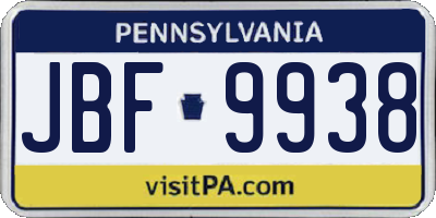PA license plate JBF9938
