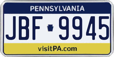 PA license plate JBF9945