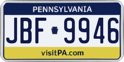 PA license plate JBF9946