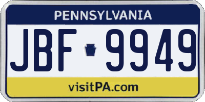 PA license plate JBF9949