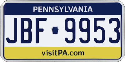 PA license plate JBF9953