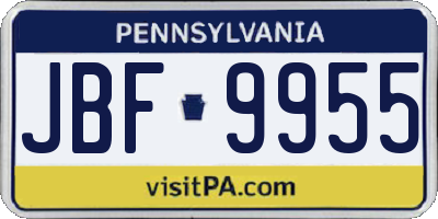 PA license plate JBF9955