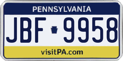 PA license plate JBF9958