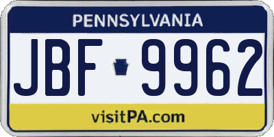 PA license plate JBF9962