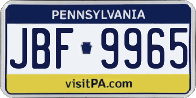 PA license plate JBF9965