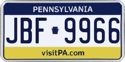 PA license plate JBF9966