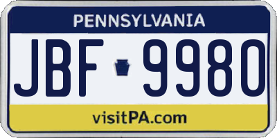 PA license plate JBF9980