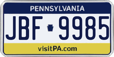 PA license plate JBF9985