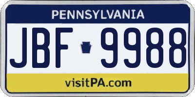 PA license plate JBF9988