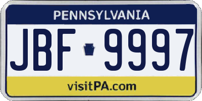PA license plate JBF9997