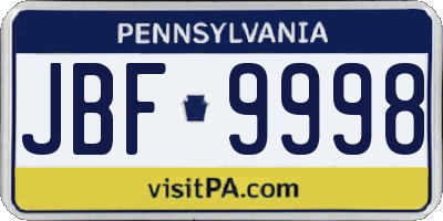 PA license plate JBF9998
