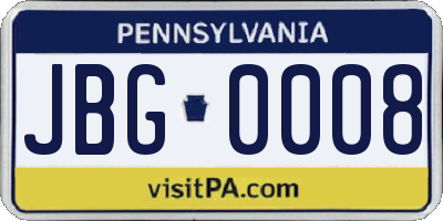 PA license plate JBG0008