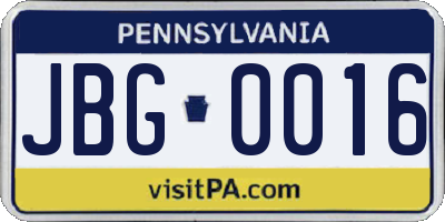 PA license plate JBG0016