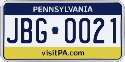 PA license plate JBG0021