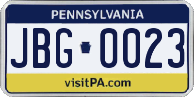 PA license plate JBG0023