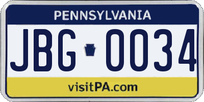 PA license plate JBG0034