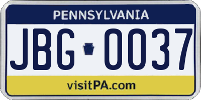 PA license plate JBG0037