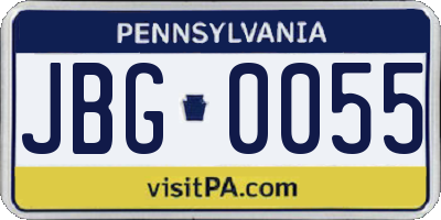 PA license plate JBG0055