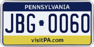 PA license plate JBG0060
