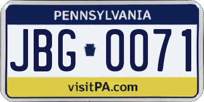PA license plate JBG0071