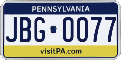 PA license plate JBG0077