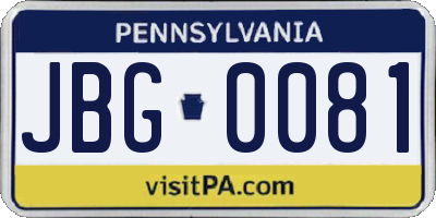 PA license plate JBG0081
