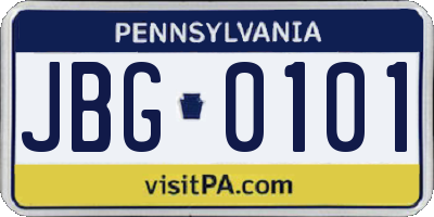 PA license plate JBG0101