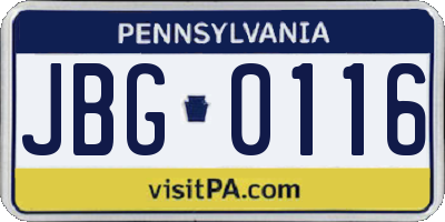PA license plate JBG0116