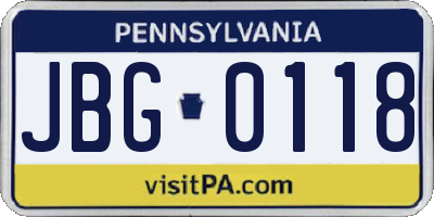 PA license plate JBG0118