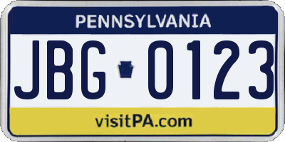 PA license plate JBG0123