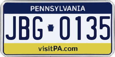 PA license plate JBG0135