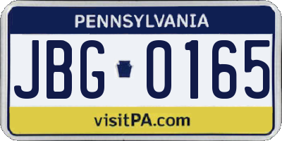 PA license plate JBG0165