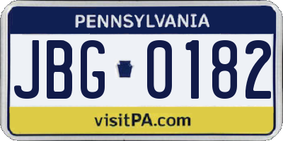 PA license plate JBG0182