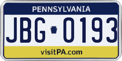 PA license plate JBG0193