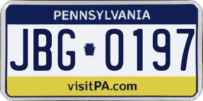 PA license plate JBG0197