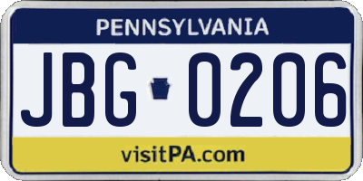 PA license plate JBG0206